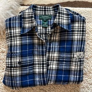 Women’s LRL P/S Flannel Blue & Cream Button Down Shirt